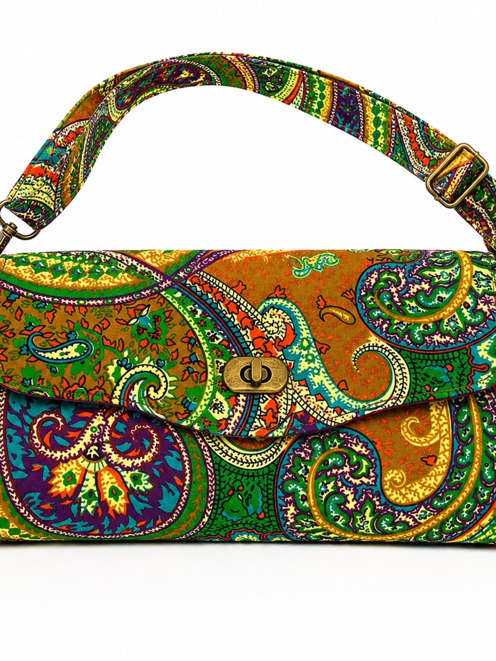 Handmade Boho Paisley Crossbody Bag Multi Pocket Organizer Purse